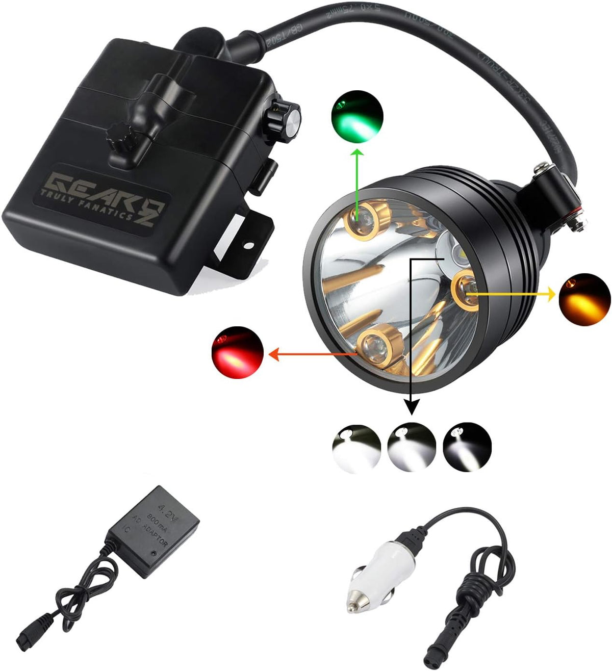 Rechargeable Waterproof Headlamp with 4 LEDs (White Red Green Amber) F81161