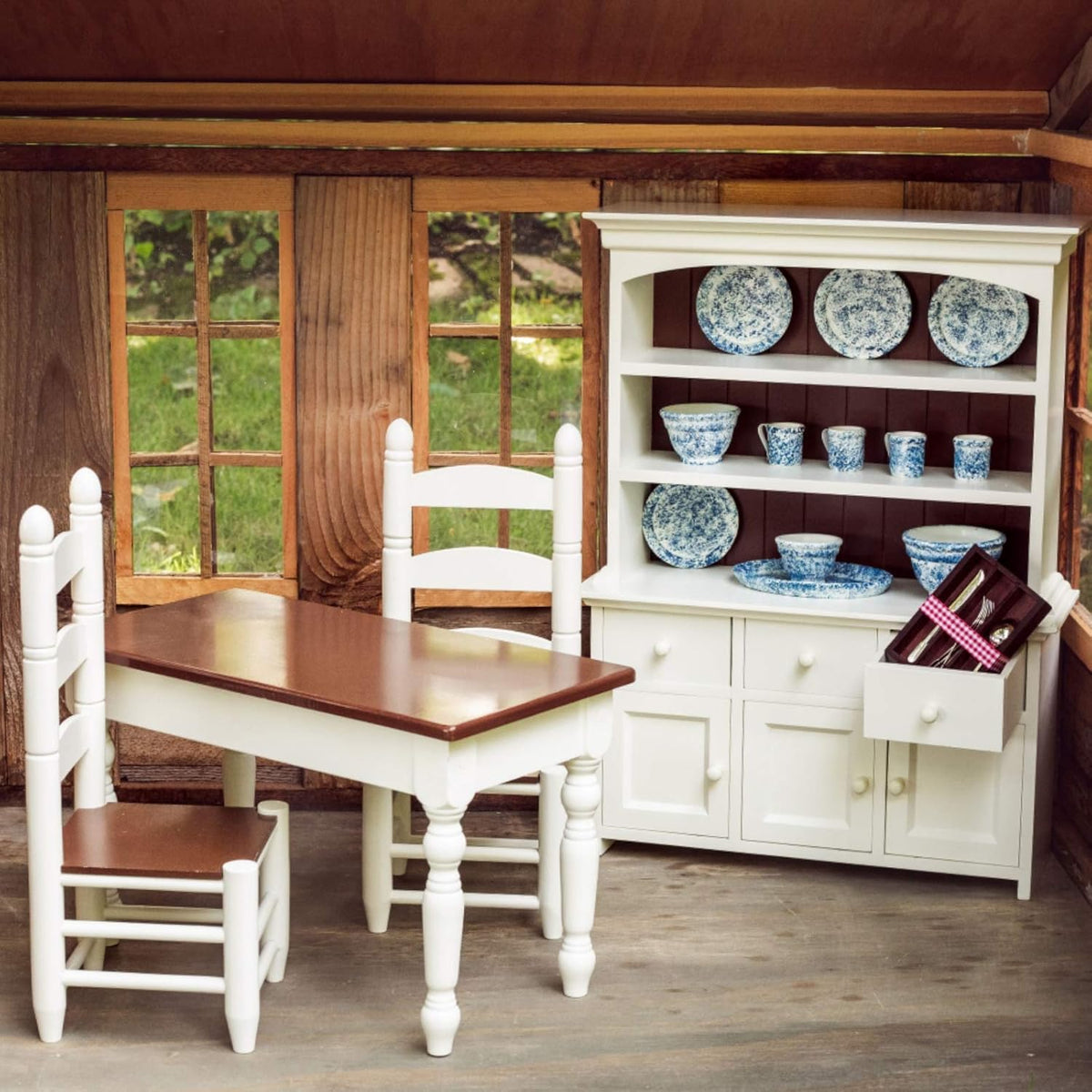18 Inch Doll Furniture Wooden Kitchen Table and Two Chairs J94325