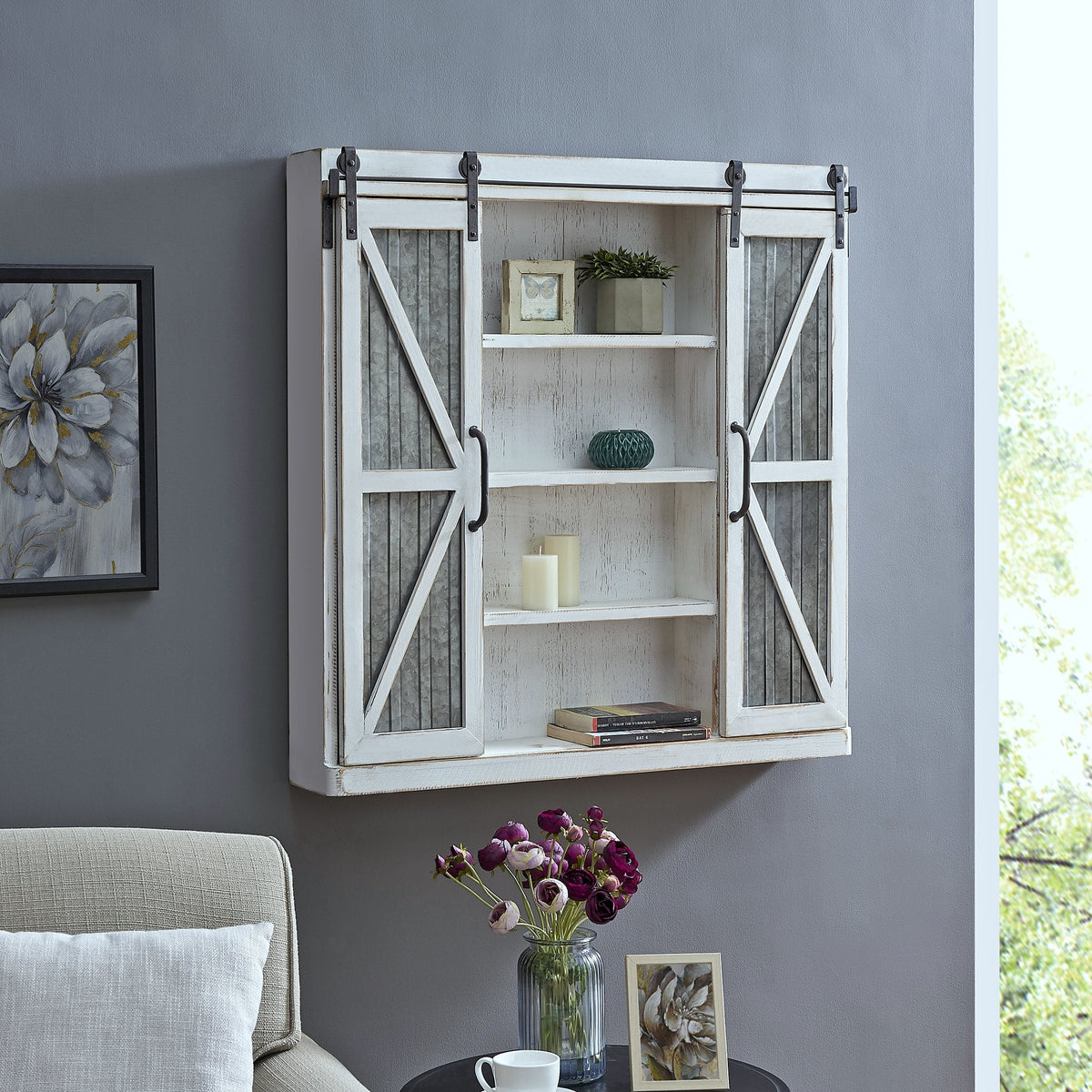 White and Silver Wood Cabinet E192