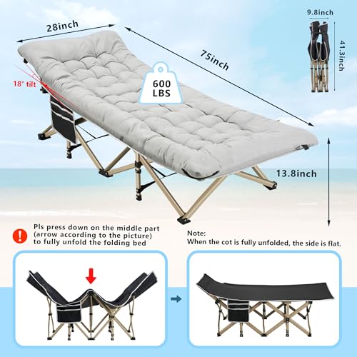Portable Camping Cot with Thick Mattress and Carry Bag J858