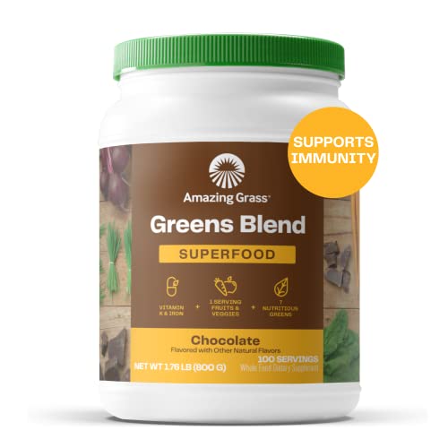 Super Greens Powder Smoothie Mix with Spirulina, Beet Root, Chlorella, Prebiotics & Probiotics, Chocolate, 100 Servings Z398