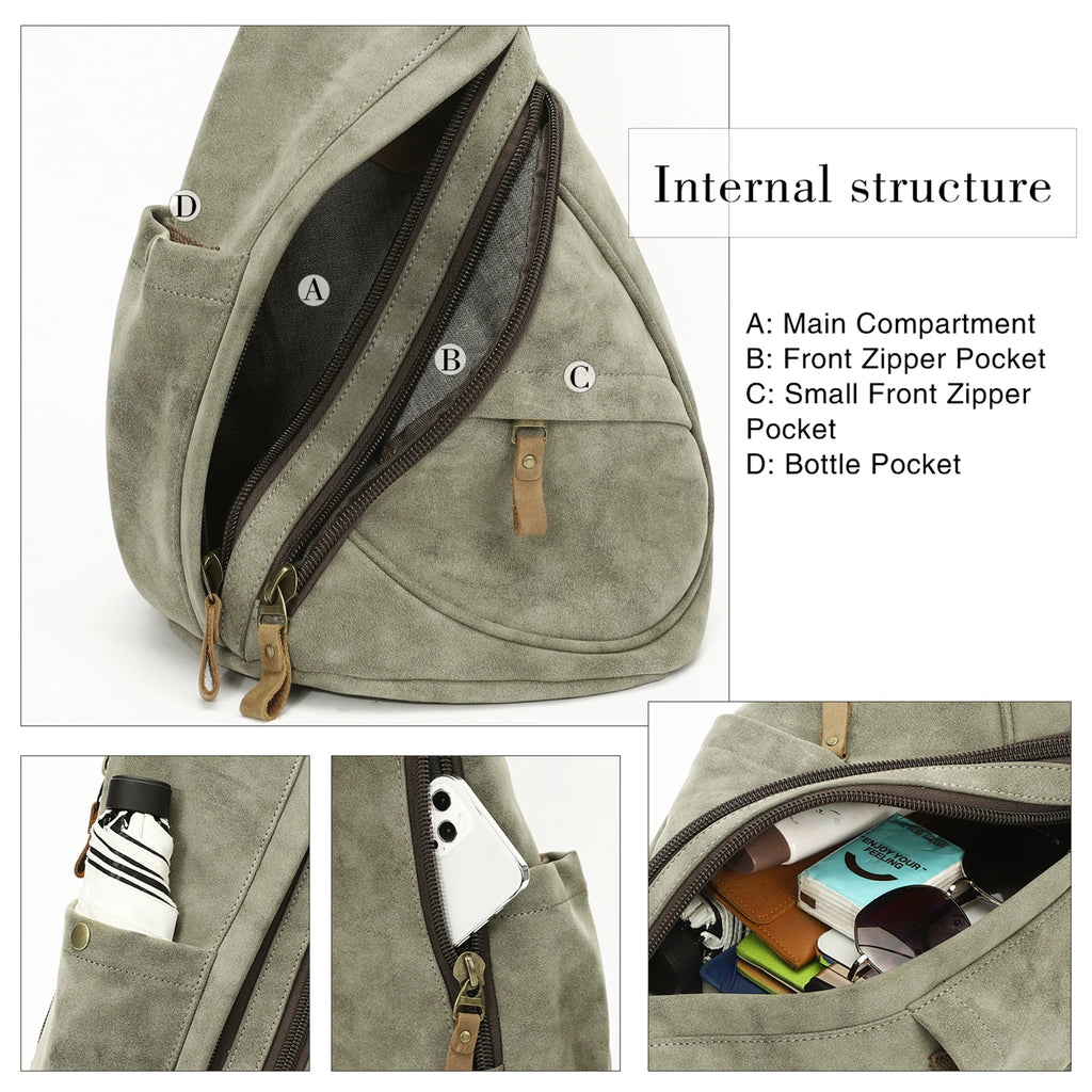 Olive Green PU Leather Sling Bag K387