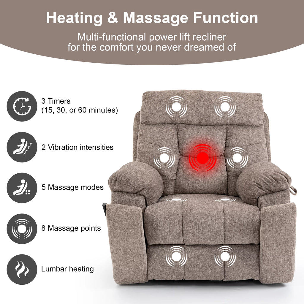 Oversized Dual Motor Power Lift Recliner Chair with Massage and Heat A1349