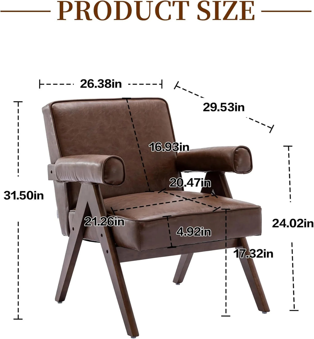 Brown PU Leather Accent Chair with Wood Armrest G1599