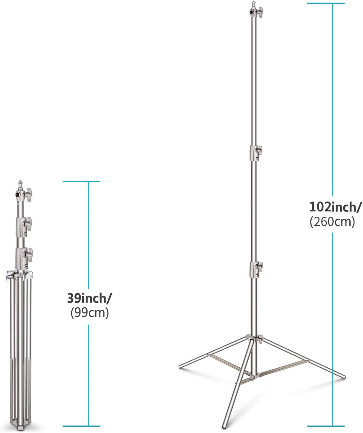 Stainless Steel Light Stand 102 inches Heavy Duty with Universal Adapter X317