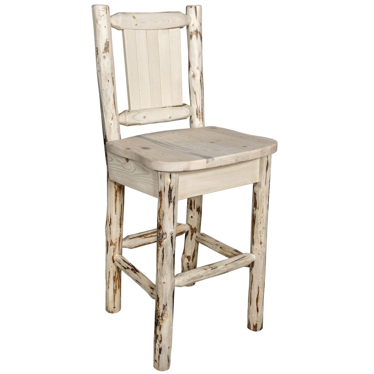 Clear Lacquer Counter Height Barstool with Laser Engraved Bear Design C9917