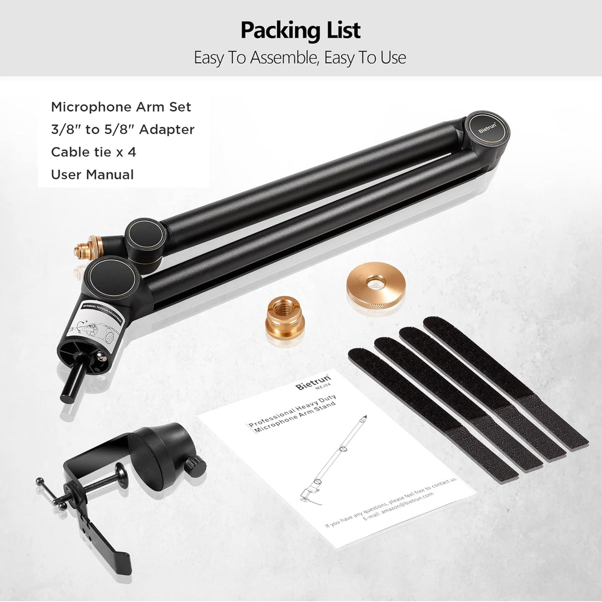 Mic Boom Arm with 3/8 to 5/8 Adapter, Heavy Duty Metal Desk Mount Stand with Hidden Cable Design Q661