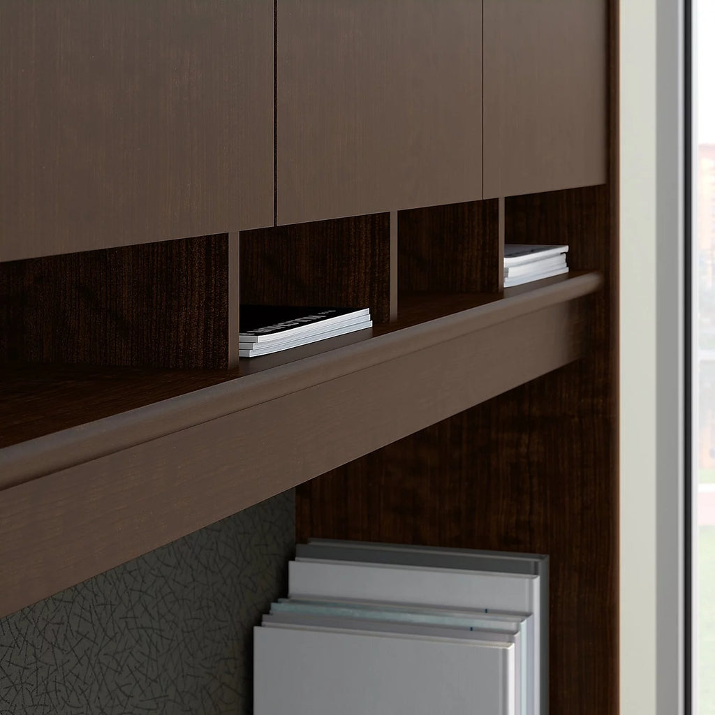 72W L Shaped Desk with Storage in Mocha Cherry X2396