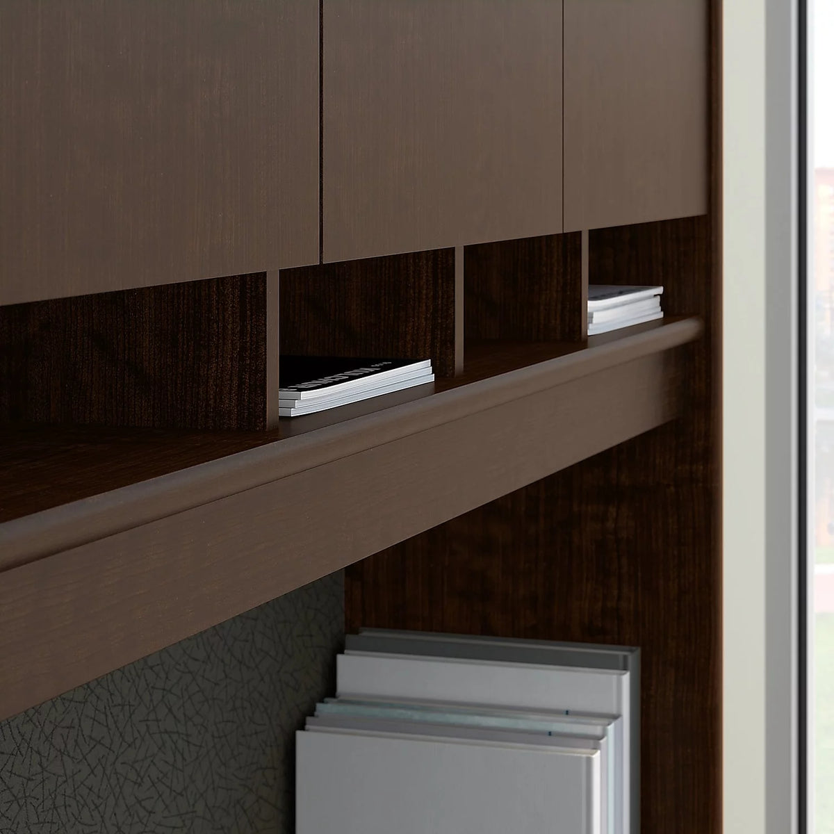 72W L Shaped Desk with Storage in Mocha Cherry X2396