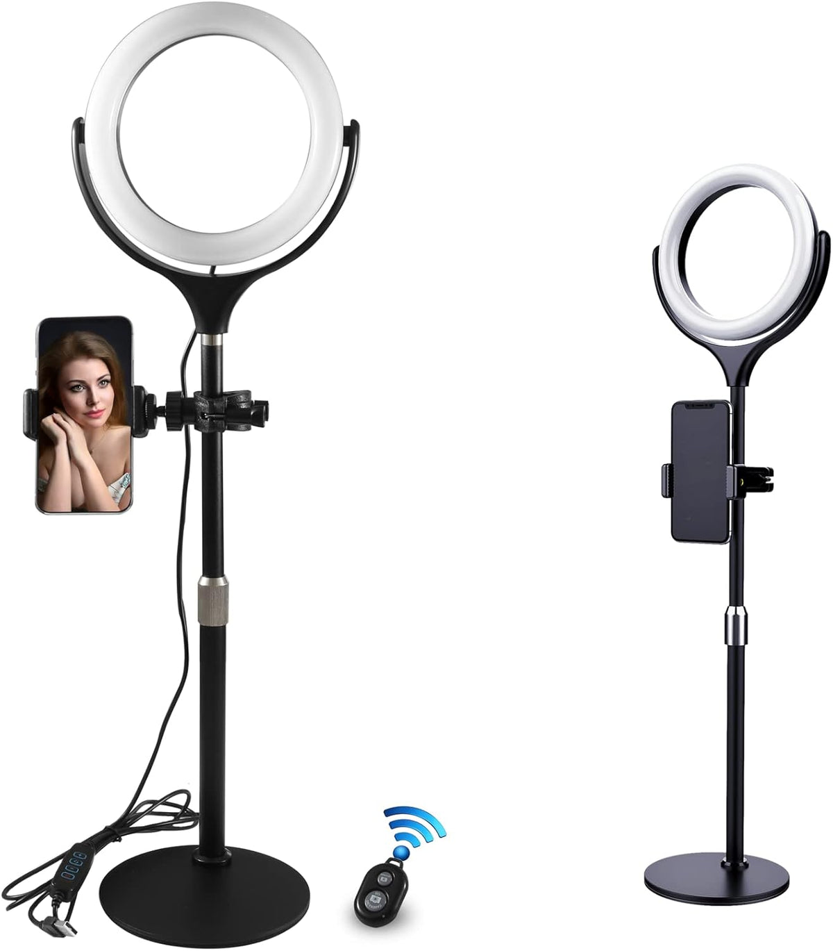 White Adjustable LED Ring Light with Phone Holder V398