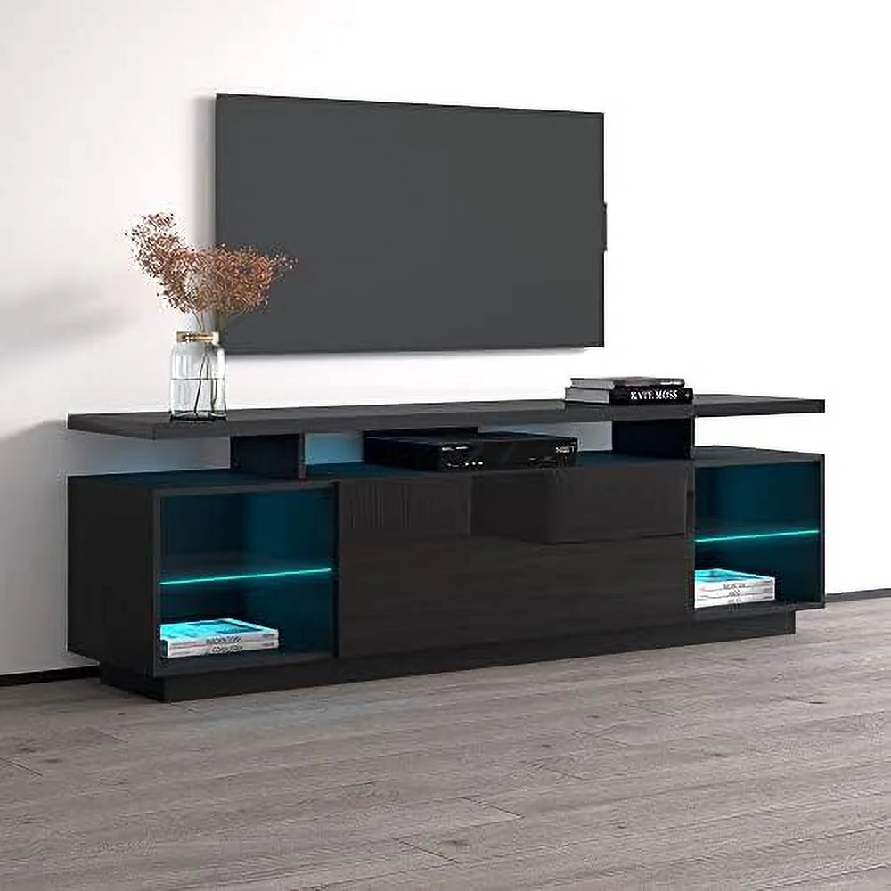 71" High Gloss TV Stand with Cabinets and LED Lights Q186668
