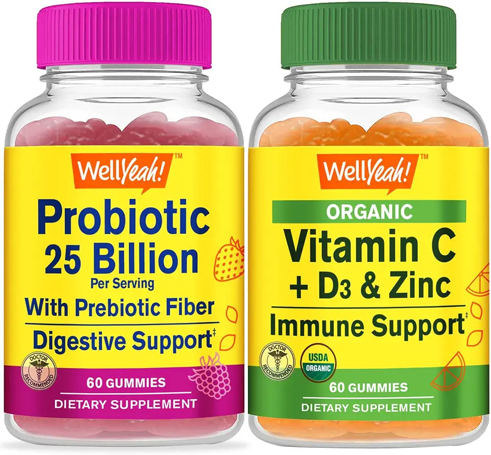 Probiotics 25B Prebiotics Vitamin C D3 Zinc Gummies Bundle Gluten Free GMO Free Chewable Vitamin Supplement L844243
