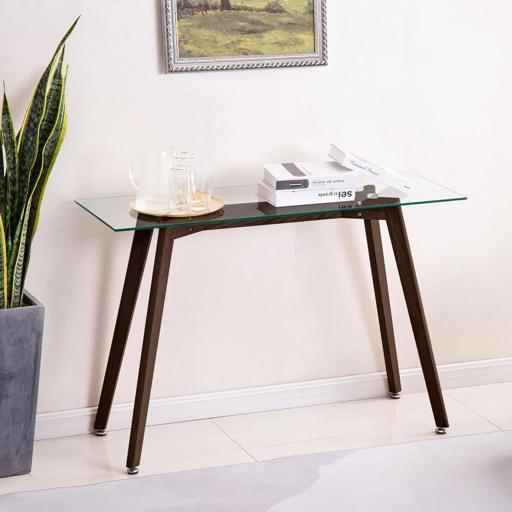 Glass Console Table with Solid Wood Legs H9598