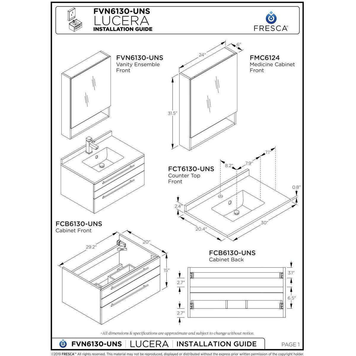 Espresso Wall Hung Undermount Bathroom Cabinet U721017