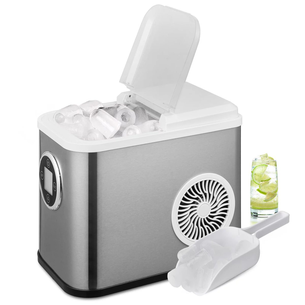 Black Portable Self-Cleaning Countertop Ice Maker with Scoop and Basket E3950