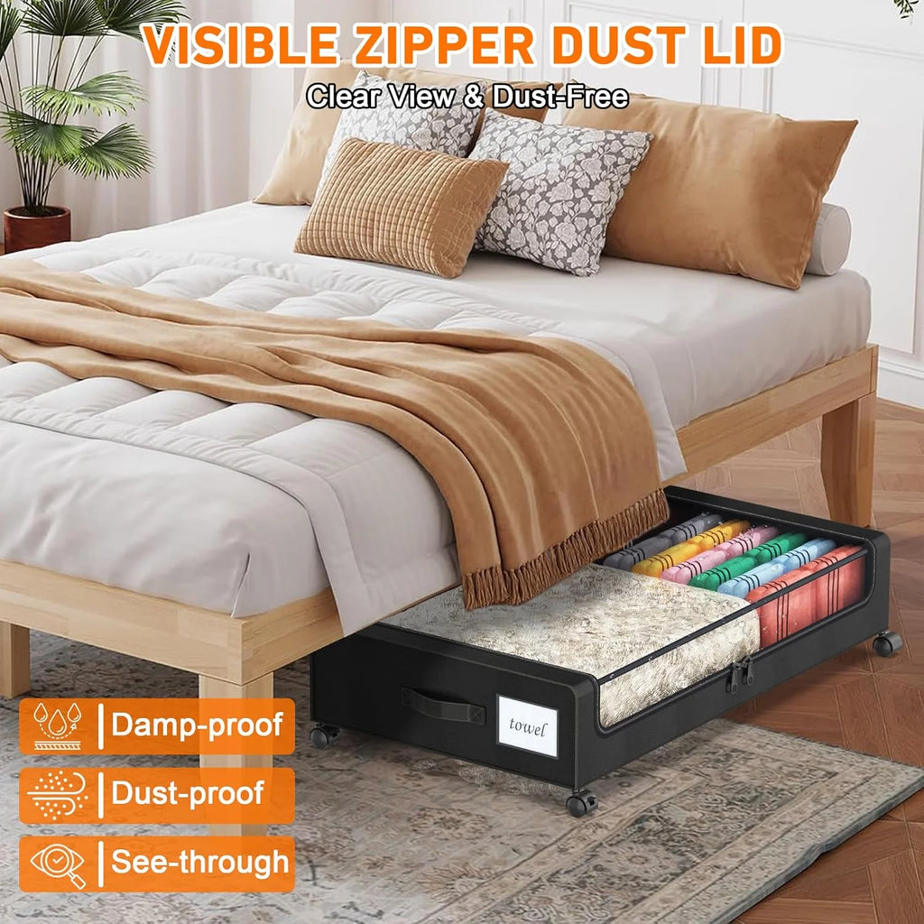 2-Pack Black Under Bed Storage Bins with Wheels and Clear Lids X8466