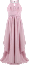 Big Girls Halter-Neck Floral Lace Romper Dress Long Gowns Light Pink G652193