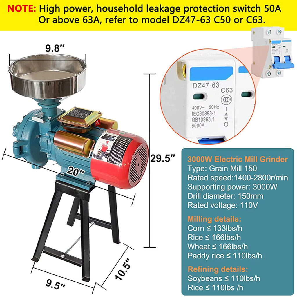 110V Electric Grain Mill Flour Grinder Y3930
