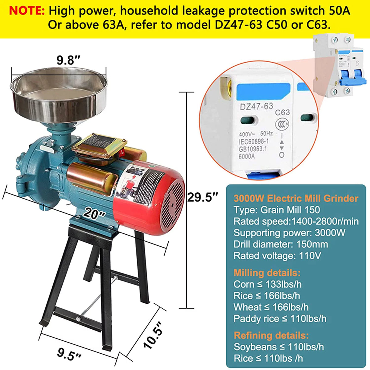 110V Electric Grain Mill Flour Grinder Y3930