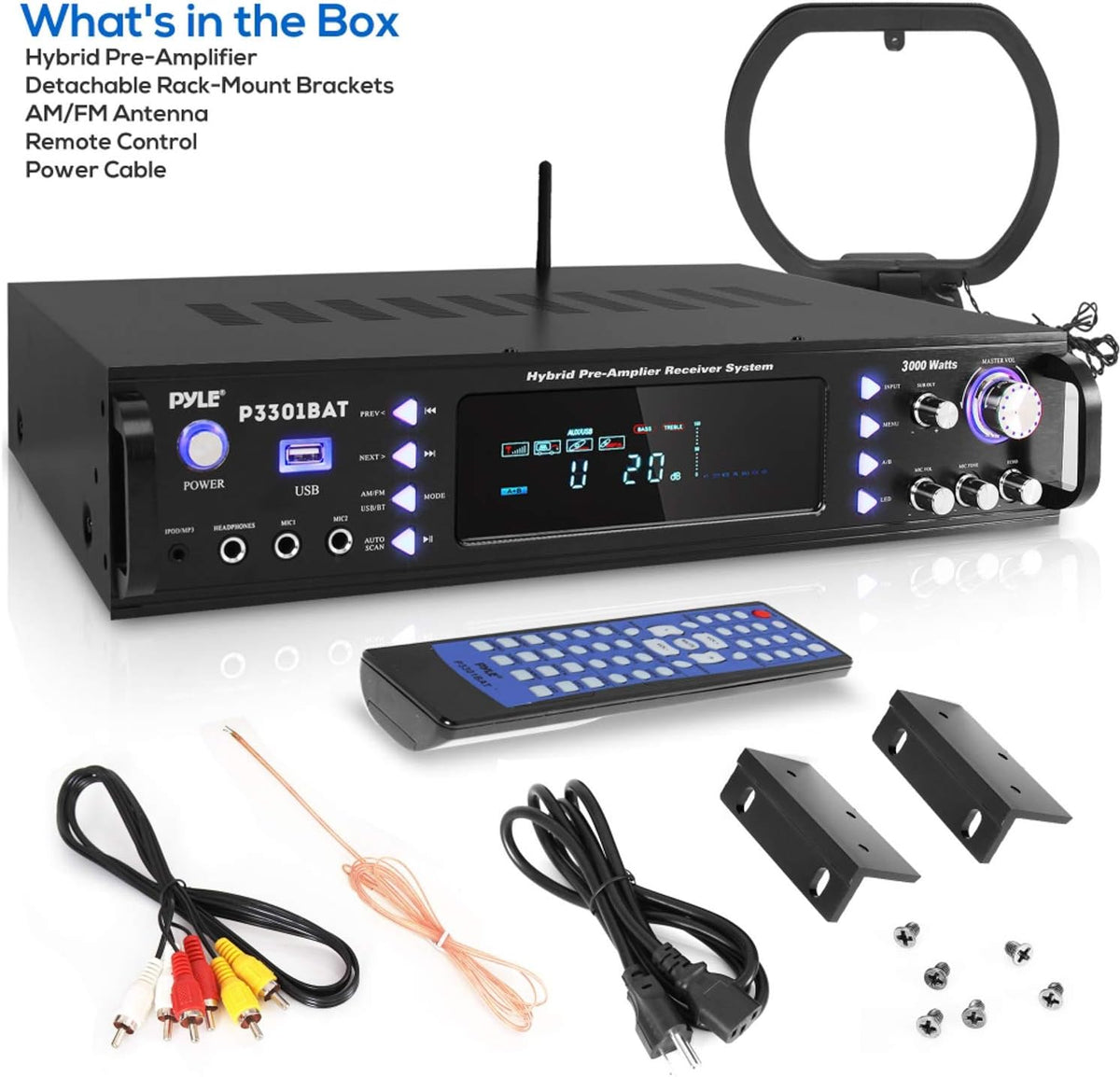 Wireless Bluetooth Stereo Amplifier with AM/FM Radio, USB, AUX, RCA, Karaoke Mic in, Remote L542