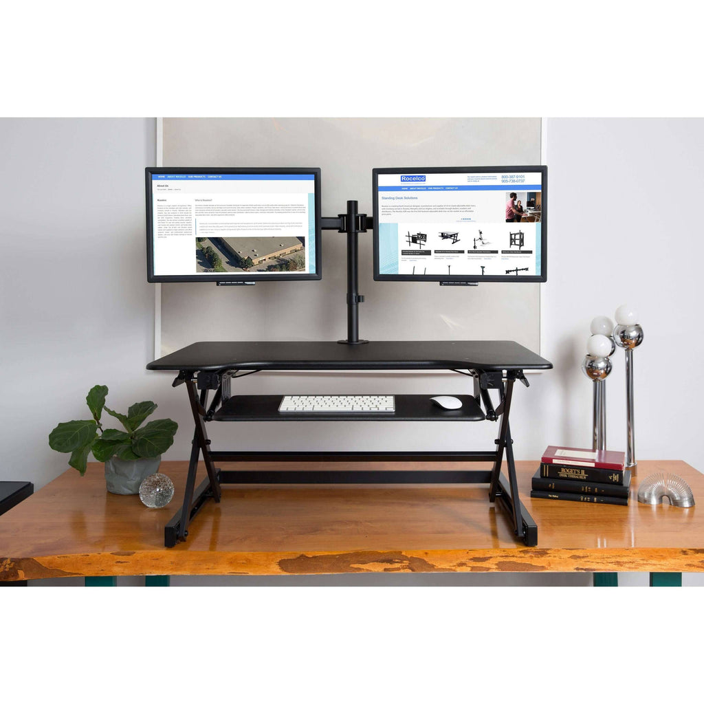 Black Height-Adjustable Standing Desk Converter with Dual Monitor Mount W1280