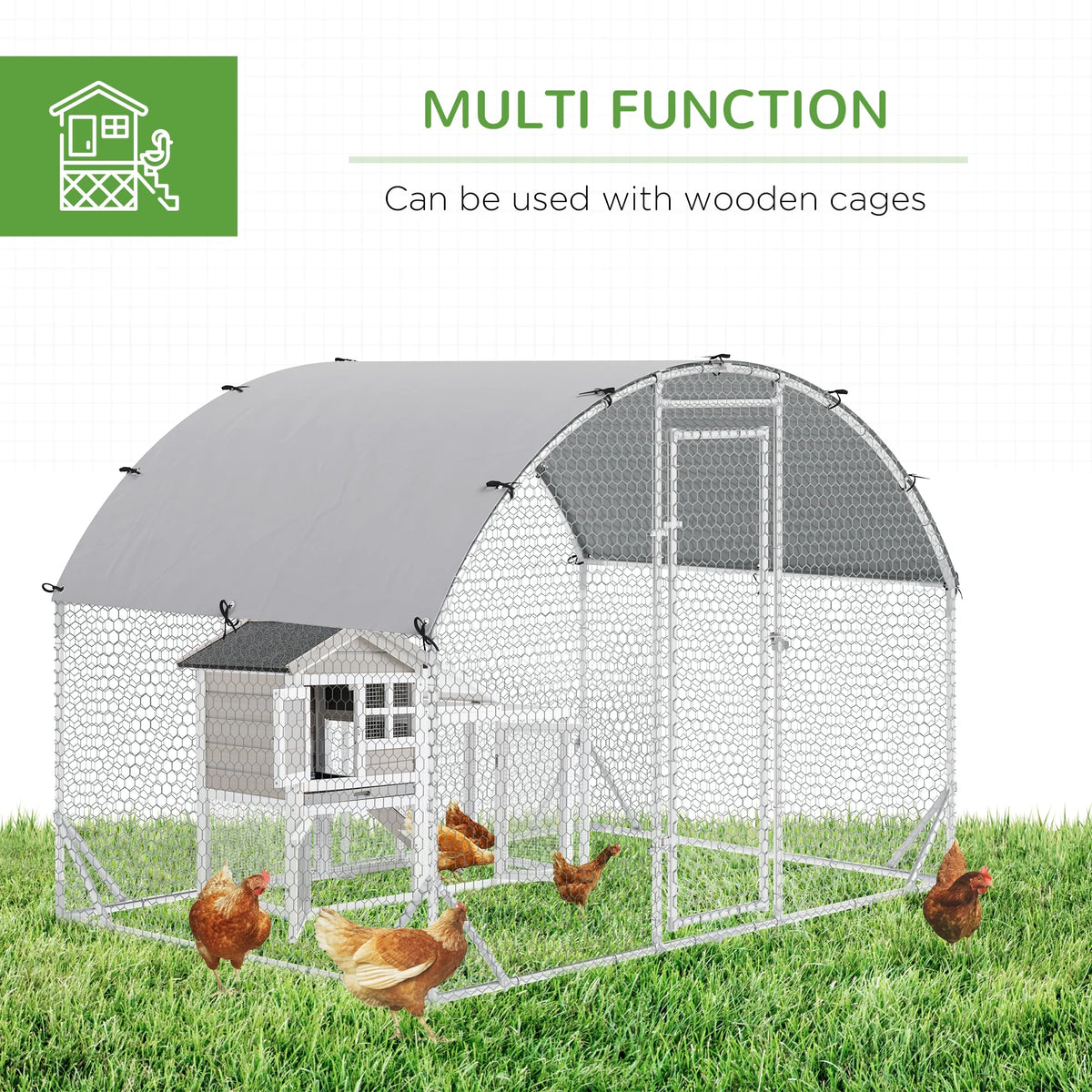 Metal Chicken Coop Walk-in Enclosure with Cover Z1565
