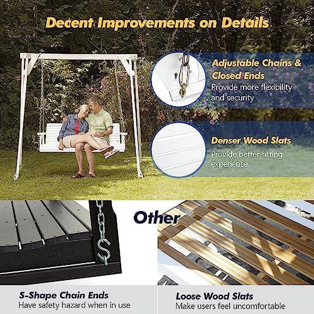 White 5 FT Wooden Porch Swing Bench with Hanging Chains X27462