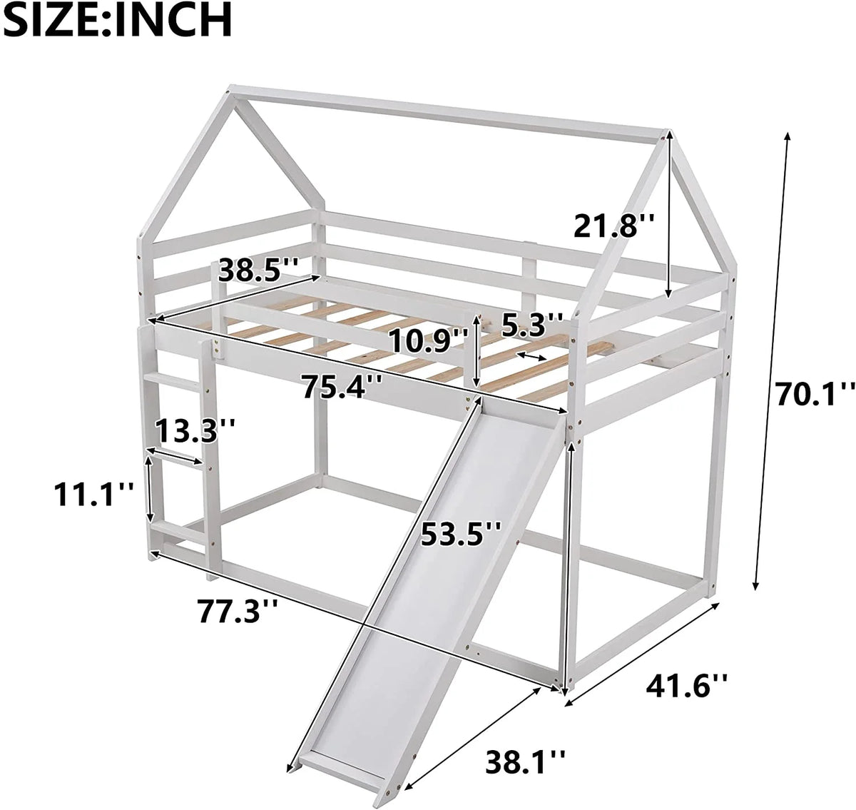 White Wood Buk Bed With Slide D365033