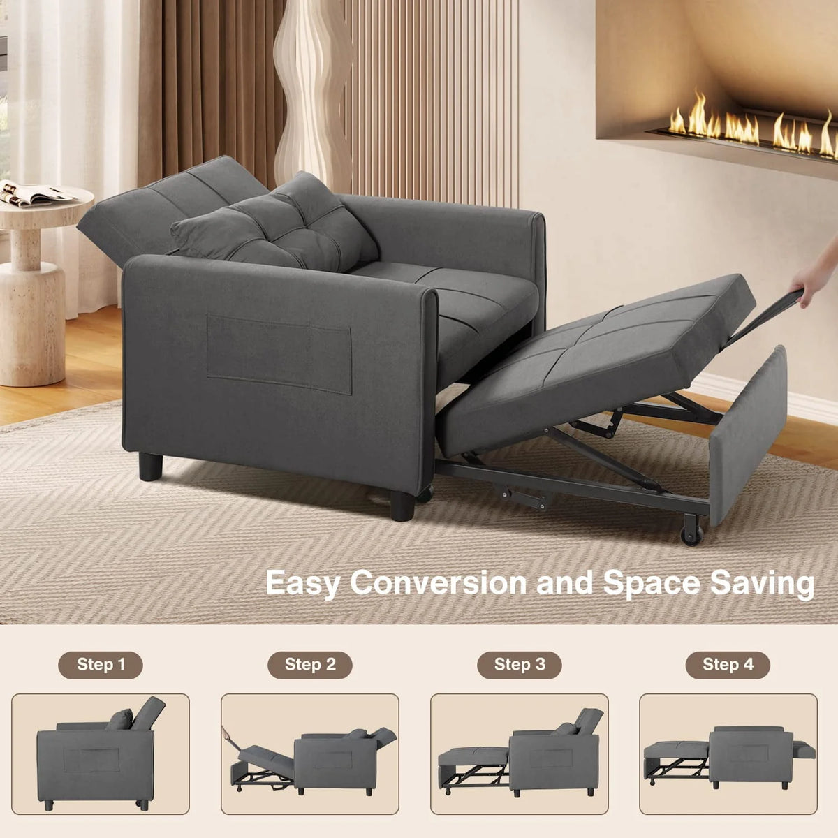 Gray Convertible Sofa Bed Z97416