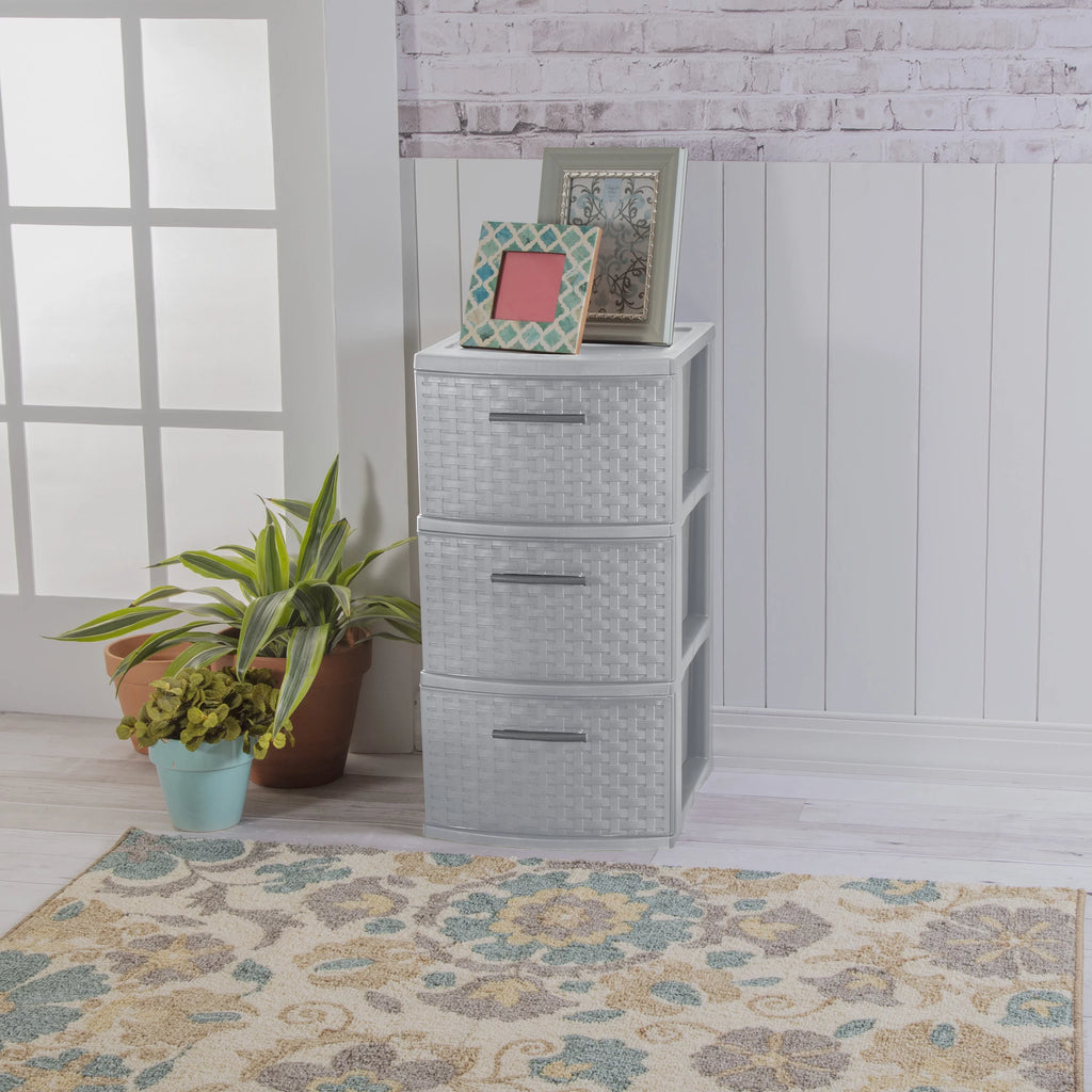 3 Drawer Plastic Weave Tower Set of 2 Z27103