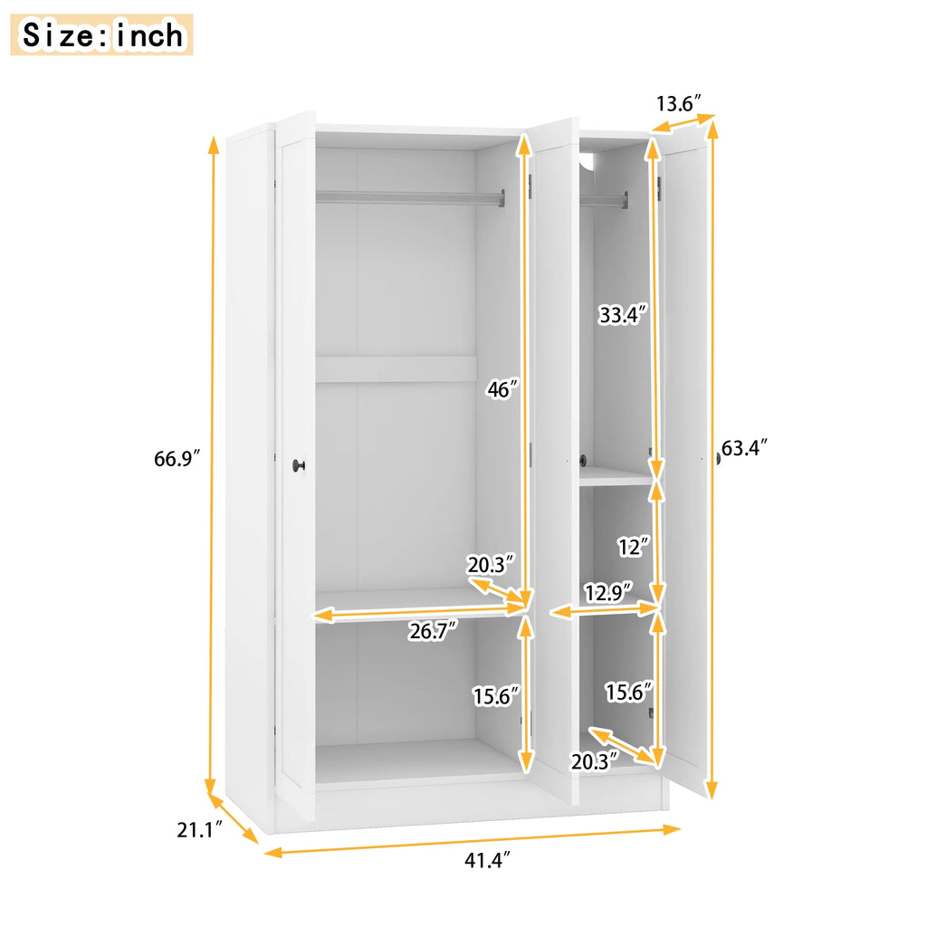 Wood Wardrobe Closet with Doors Shelves and Hanging Rail B933