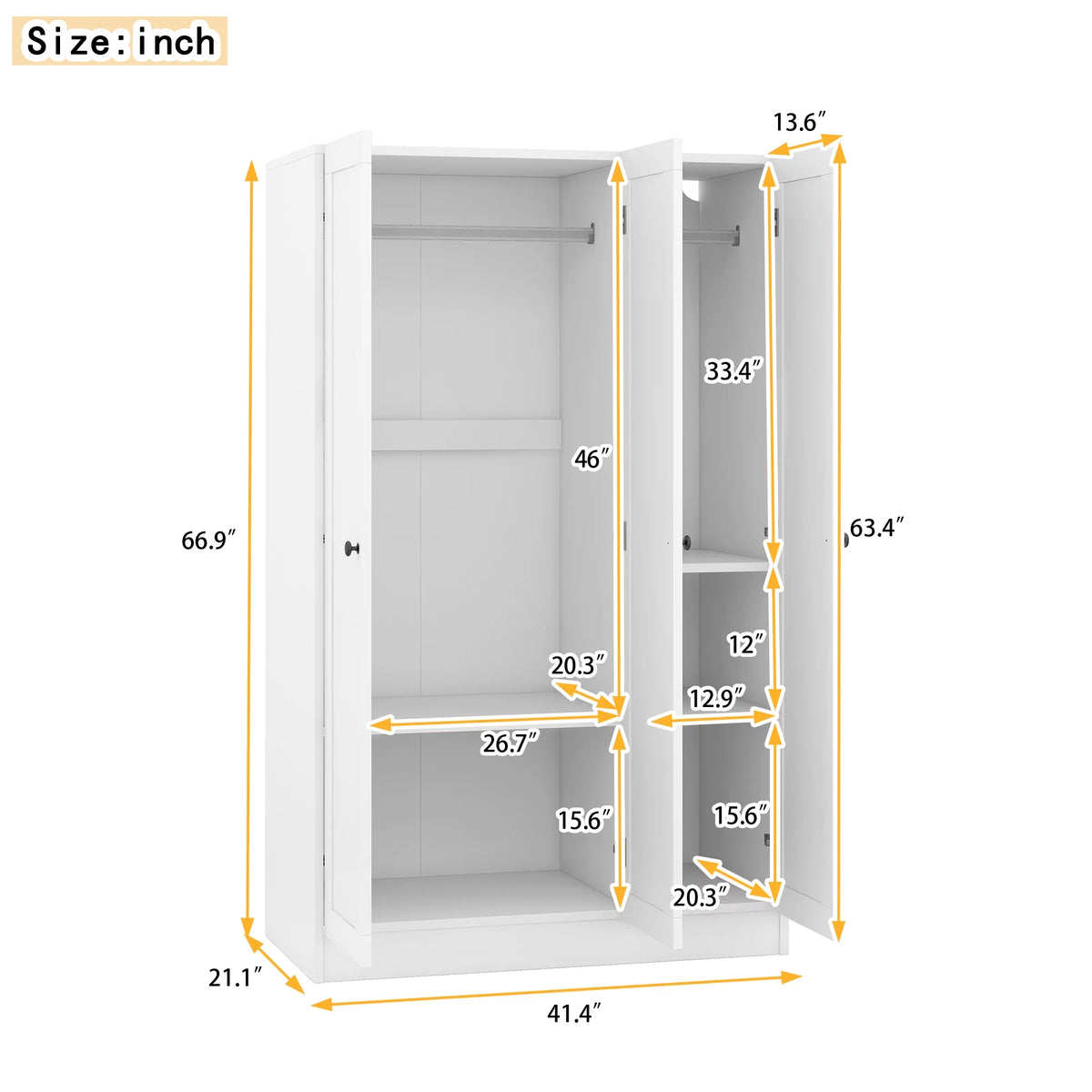 Wood Wardrobe Closet with Doors Shelves and Hanging Rail B933