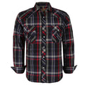 Black Red Plaid Pearl Snap Work Shirts W4527