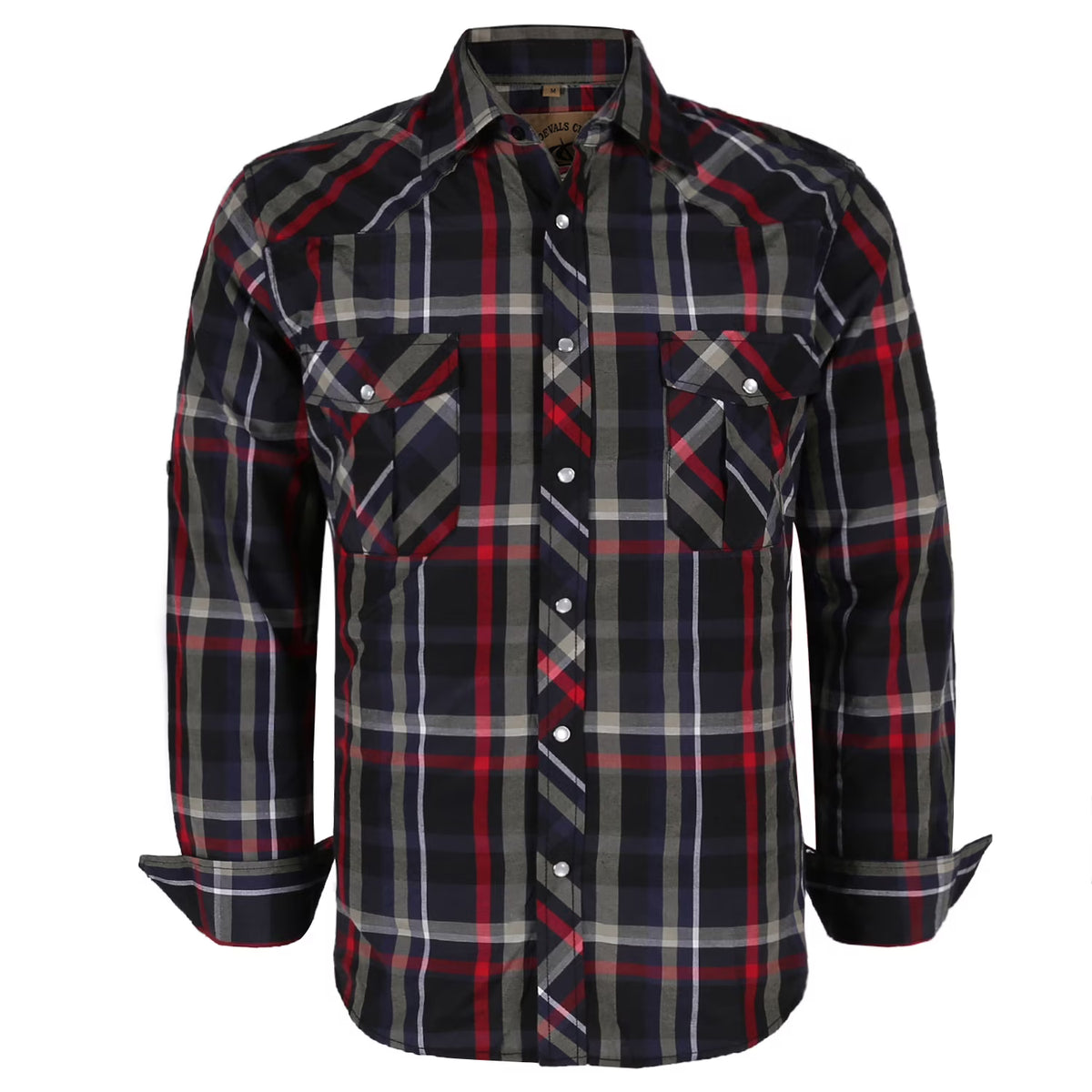 Black Red Plaid Pearl Snap Work Shirts W4527