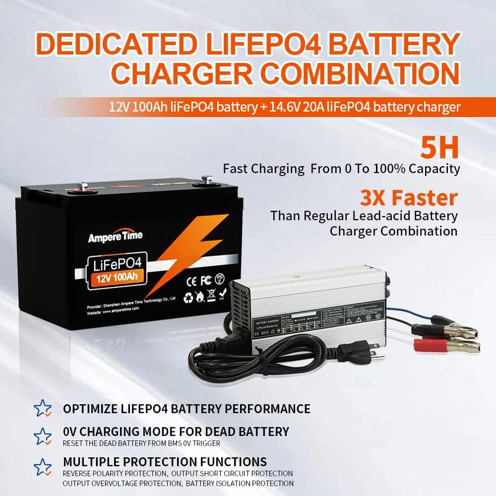 12V 100Ah LiFePO4 Battery with 14.6V 10A Charger Q759402