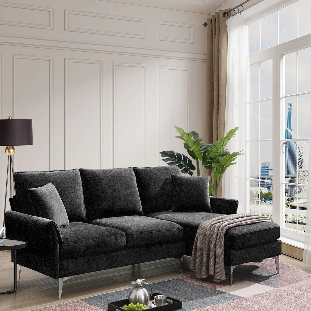 84" L-Shaped Black Sofa with Reversible Chaise K939