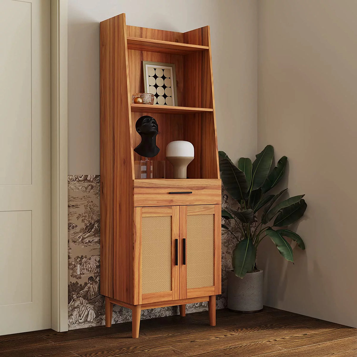 71" Tall Wood Bookcase with Doors and Drawers N58483