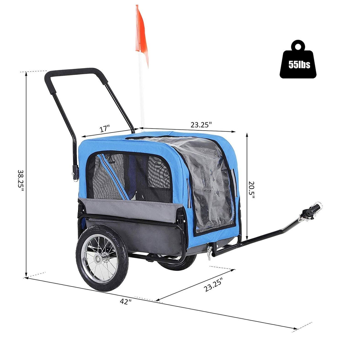 2-in-1 Dog Pet Bicycle Trailer Stroller with Swivel Wheel D359