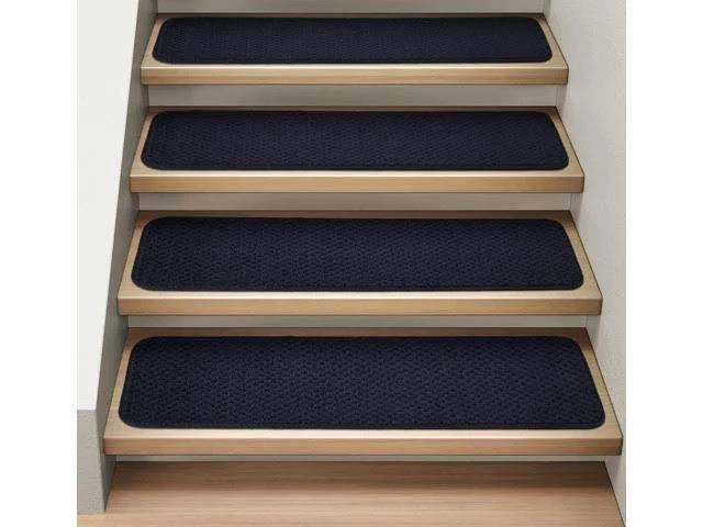 Set of 12 Attachable Indoor Carpet Stair Treads Navy Blue 8 in. x 30 in. O45280