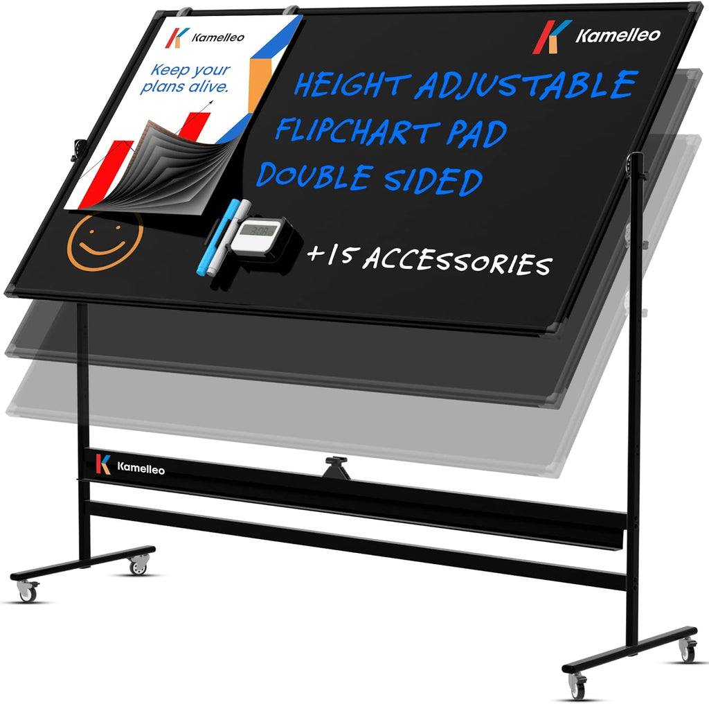 Magnetic Dry Erase White Board, Extra Large Rolling Whiteboard with Stand, Double Sided Adjustable Portable Easel D367553