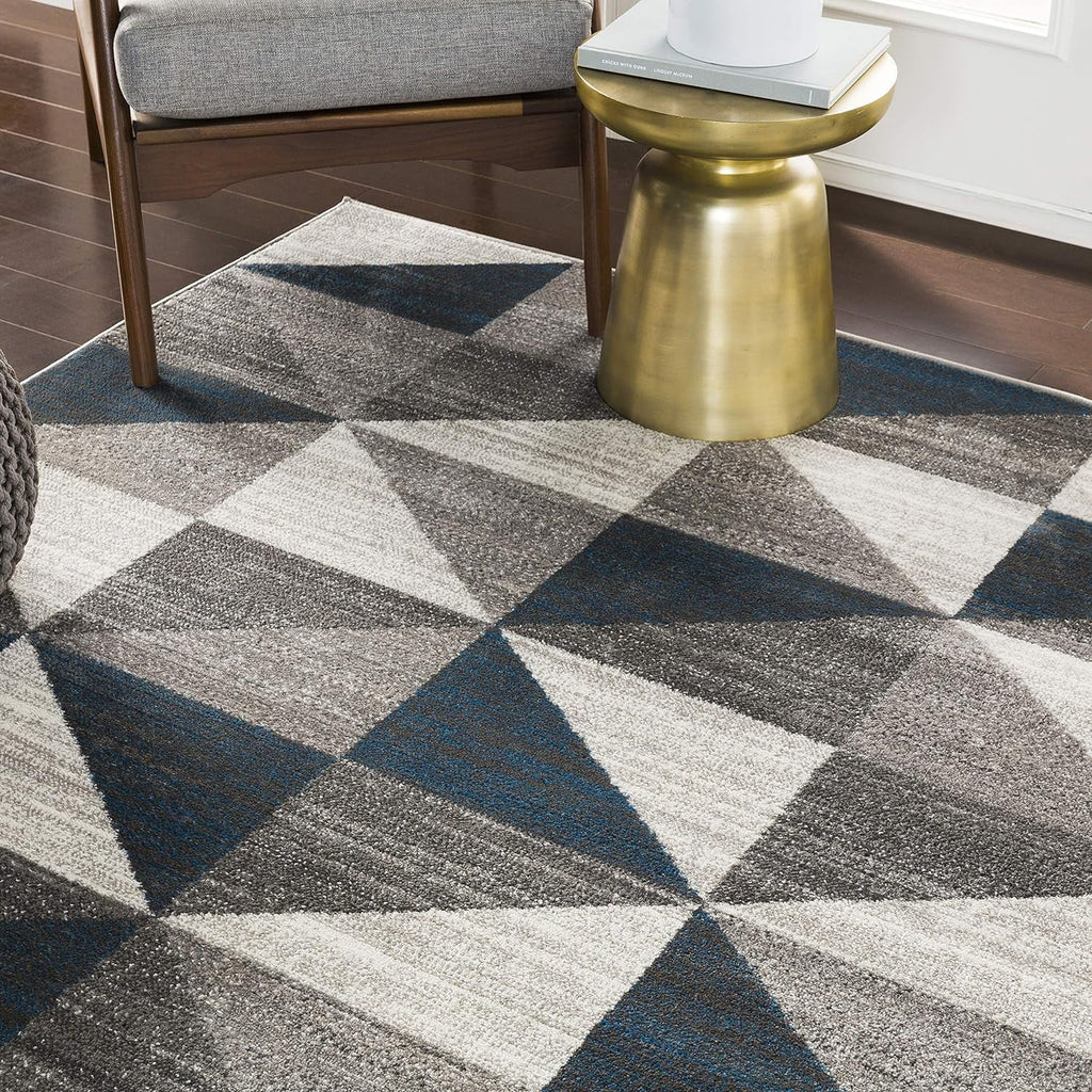 Sky Blue Navy Grey White Square Area Rug X825662