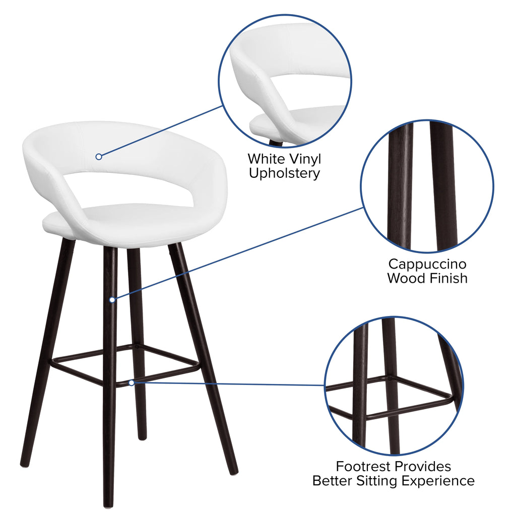 Cappuccino Wood Barstool with White Vinyl Q379