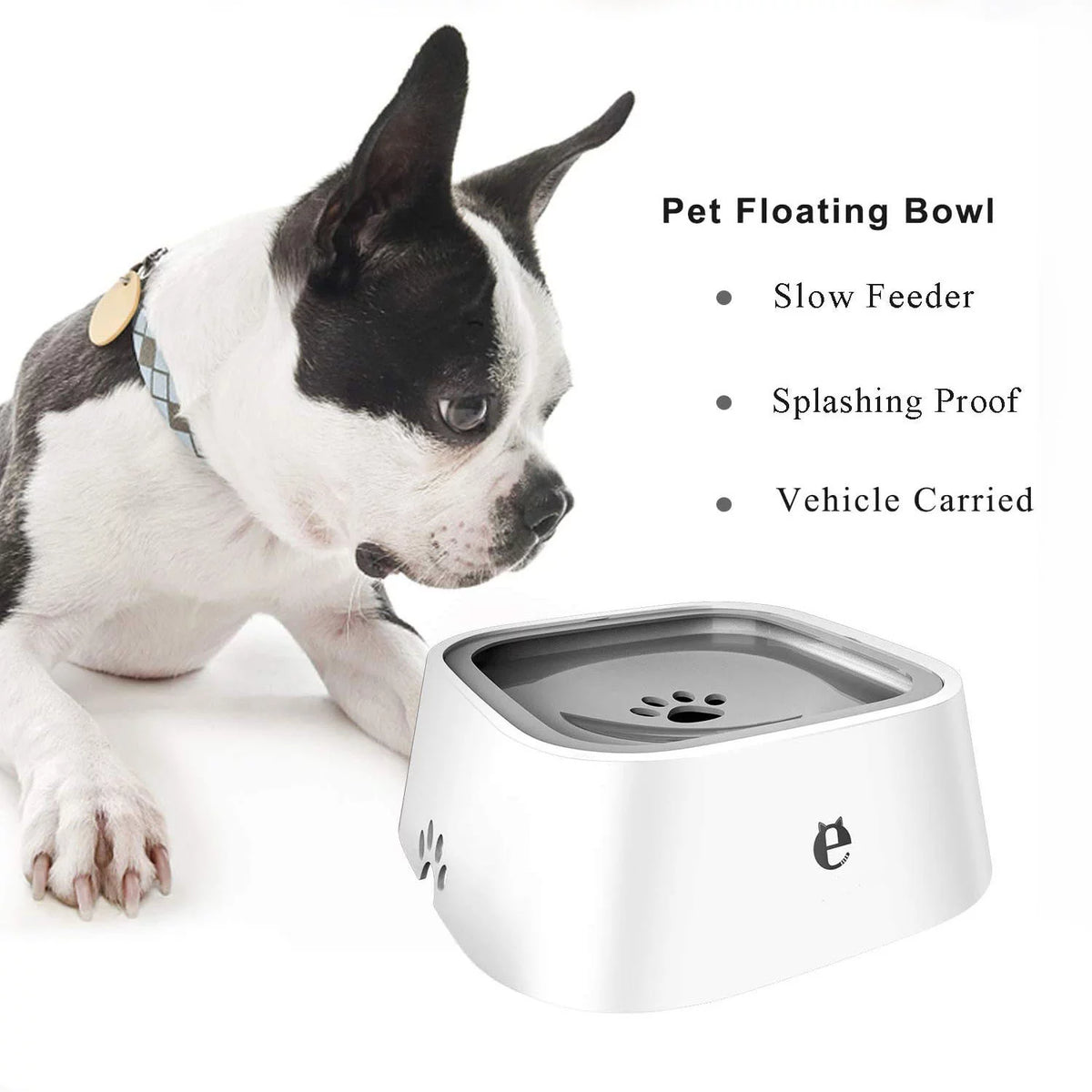 35OZ No-Spill Slow Water Feeder Dog Bowl GREY T7002