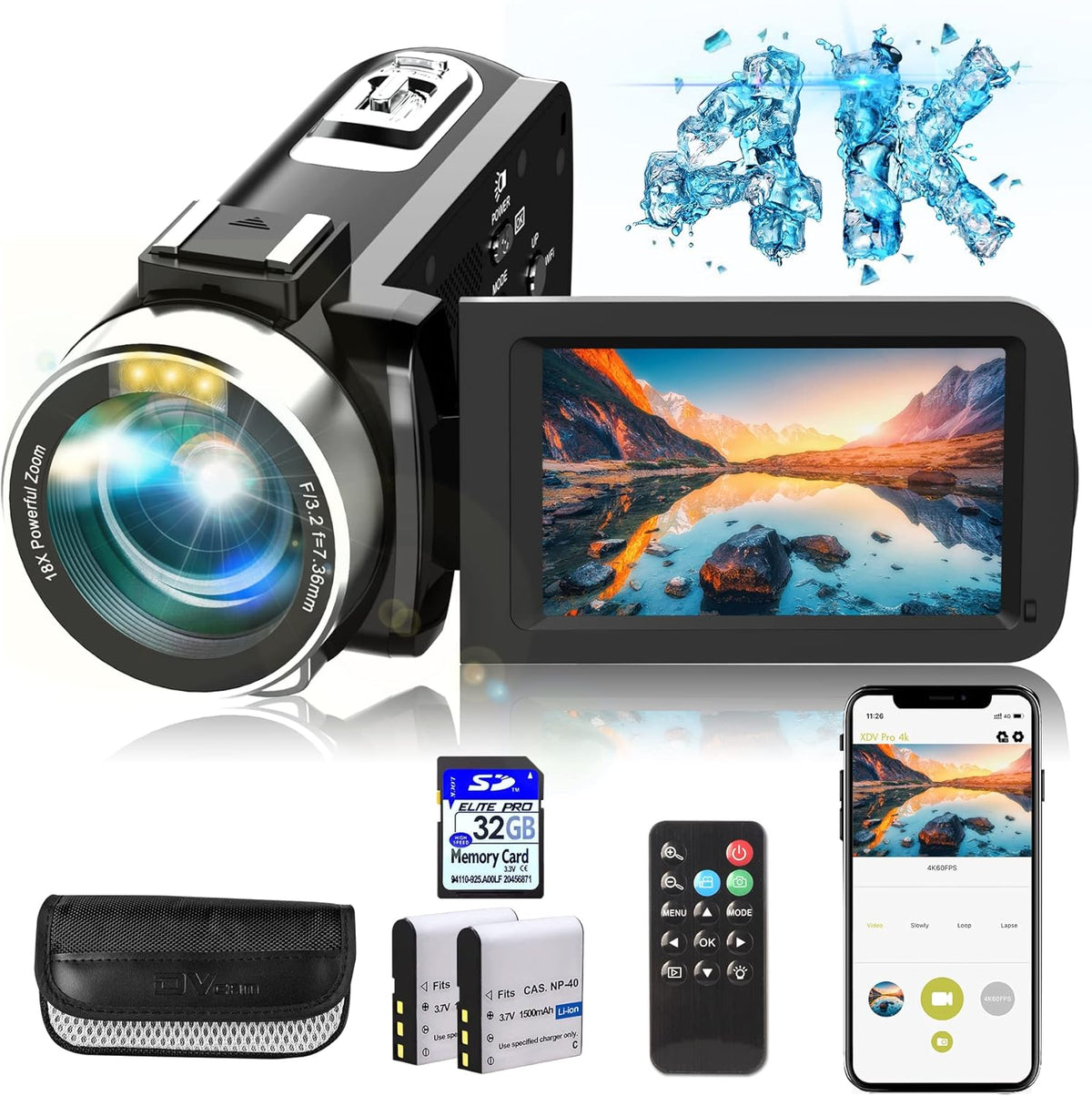 4K Camcorder with IR Night Vision and 18X Digital Zoom C702