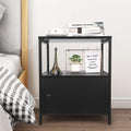 Industrial Bedside Table with Storage Cabinet and Open Shelves Y9632