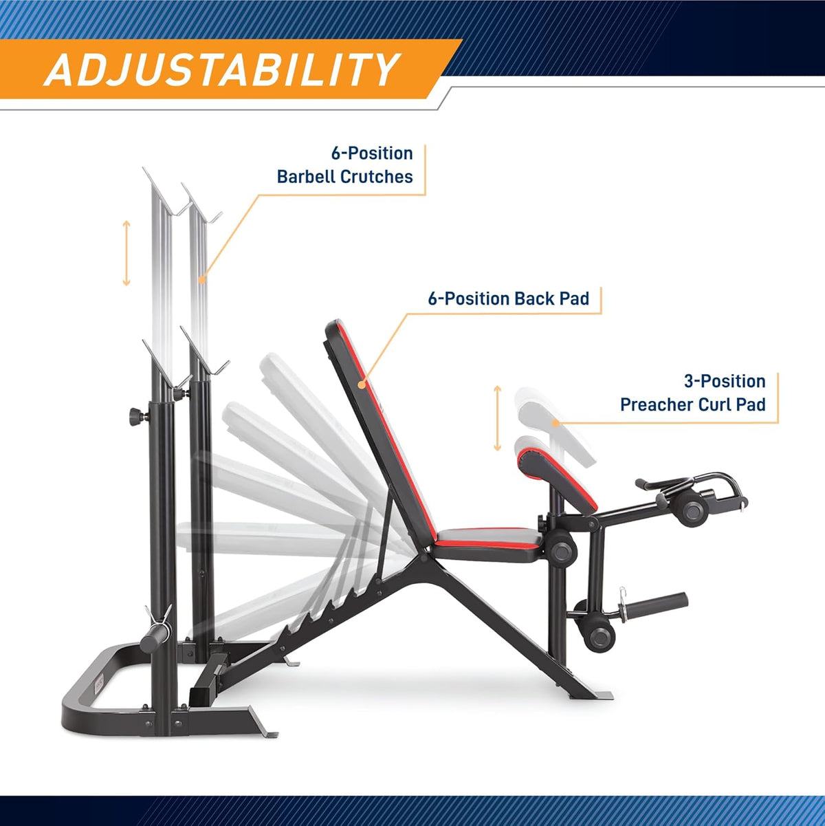 Adjustable Olympic Weight Bench with Leg Developer and Squat Rack B4150