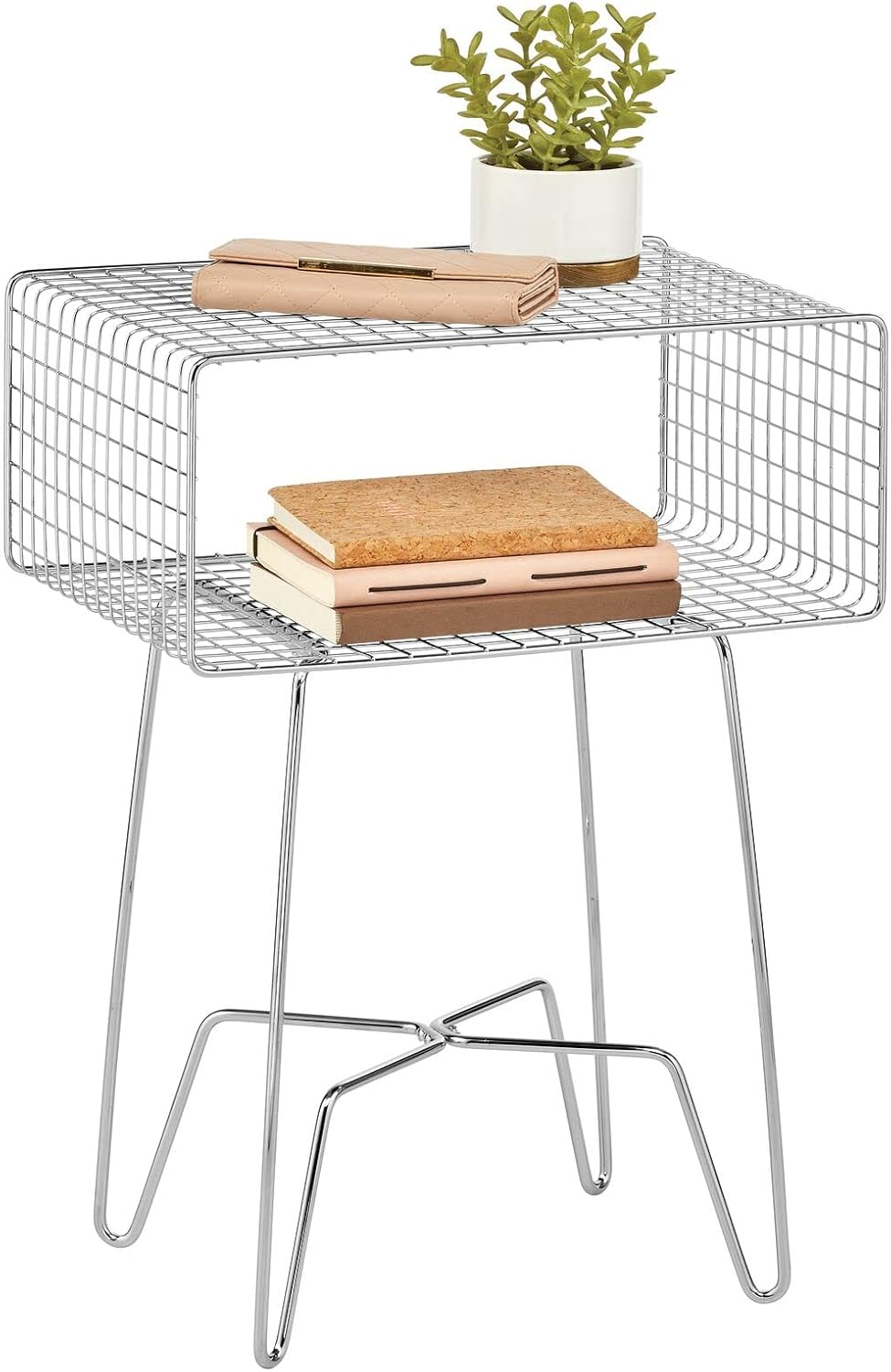 Chrome 2-Tier Metal Side Table with Storage Shelf U213652