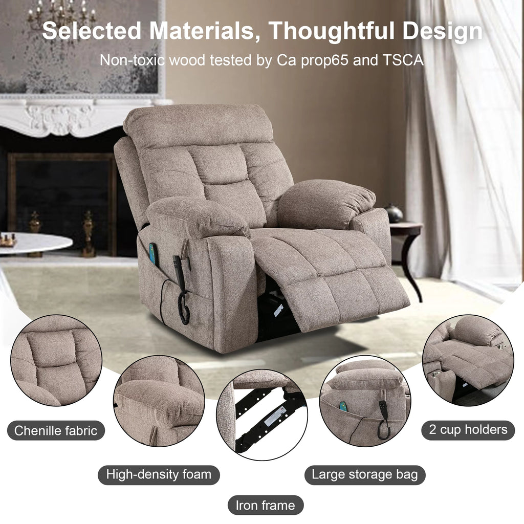 Oversized Dual Motor Power Lift Recliner Chair with Massage and Heat A1349