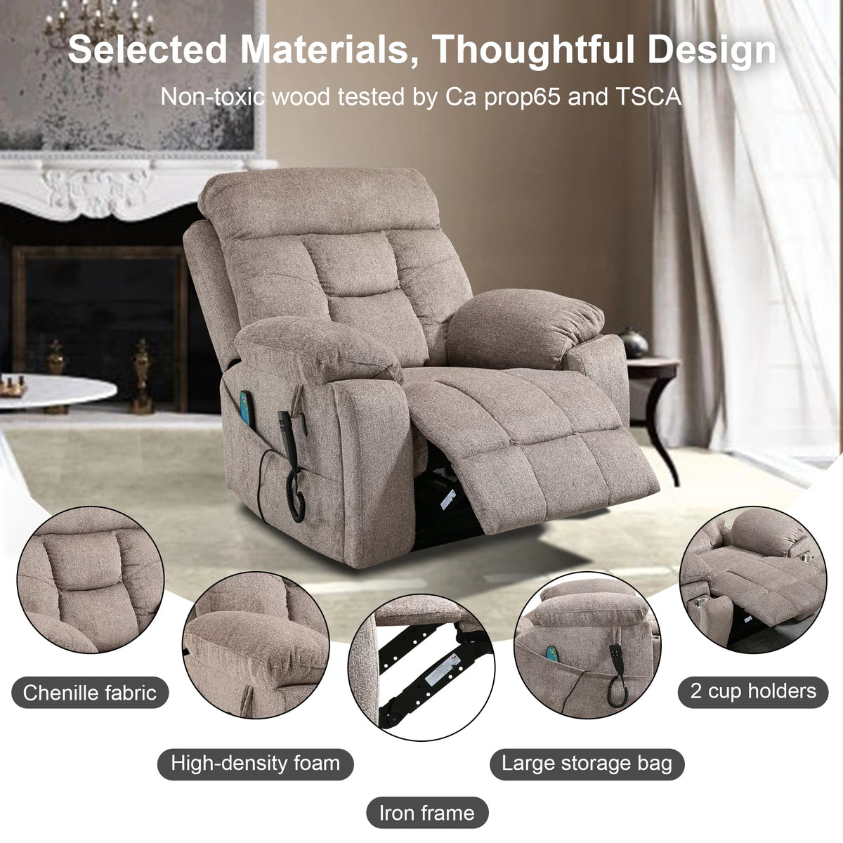Oversized Dual Motor Power Lift Recliner Chair with Massage and Heat A1349
