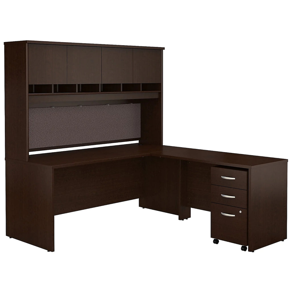 72W L Shaped Desk with Storage in Mocha Cherry X2396